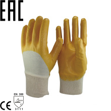 NMSAFETY anti oil cotton interlock liner 3/4 coated yellow nitrile knit wrist for handling rough abrasive materials gloves